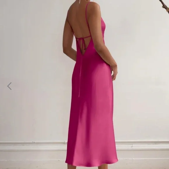 Jenny Yoo NWT Bellini Slip Fuchsia Pink Dress Small Satin - Picture 3 of 10